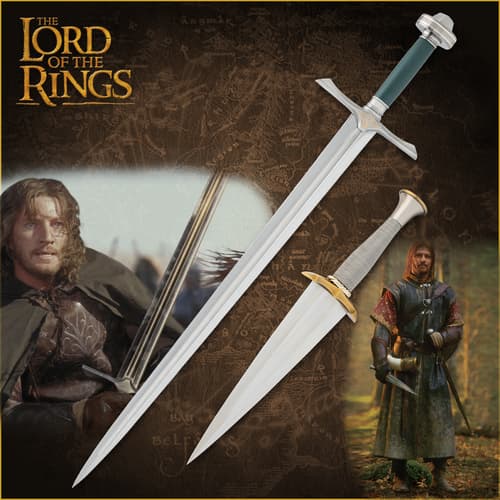 Two swords with characters from a fantasy movie