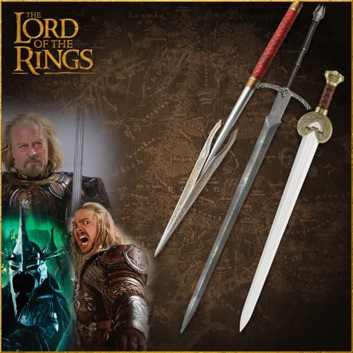 Collage of swords and characters from Lord of the Rings