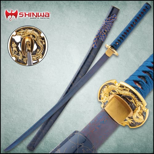 The Shinwa Lazuli Katana showcased in different angles