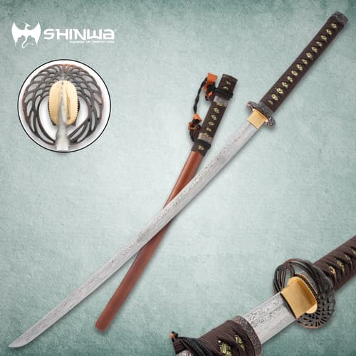 Shinwa Wellspring Brown Damascus Tachi