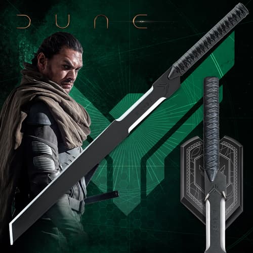 Character with sword from Dune, green background