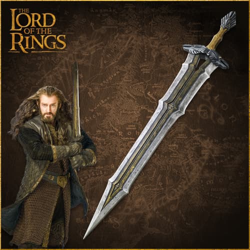 Character holding a large sword with a map background