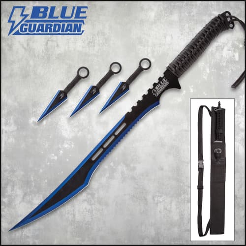 Blue Guardian sword and kunai set with sheath