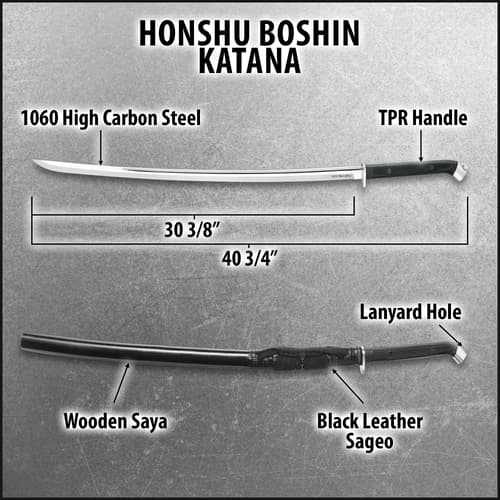 Diagram of Honshu Boshin Katana with specifications