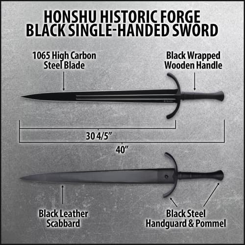 Diagram of Honshu black single-handed sword with specs