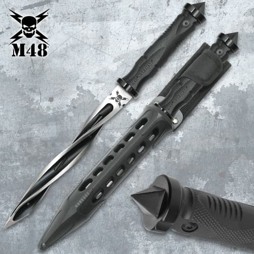M48 Cyclone knife with sheath on a textured surface