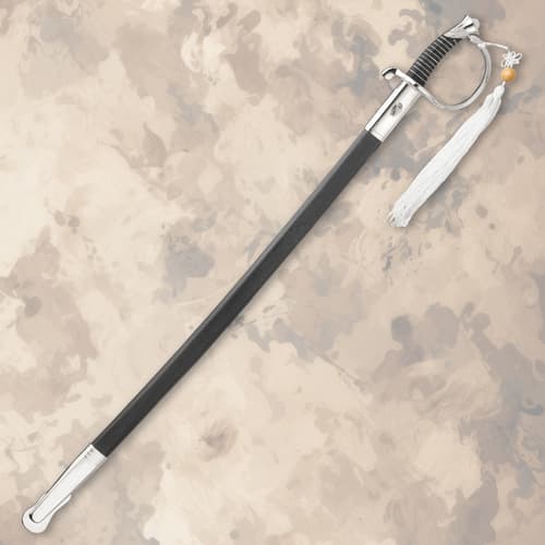 Ceremonial sword with black scabbard and decorative hilt