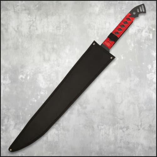 Sword in black sheath with red handle