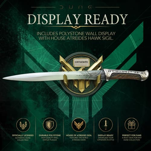 Crysknife displayed with polystone wall mount and Atreides sigil
