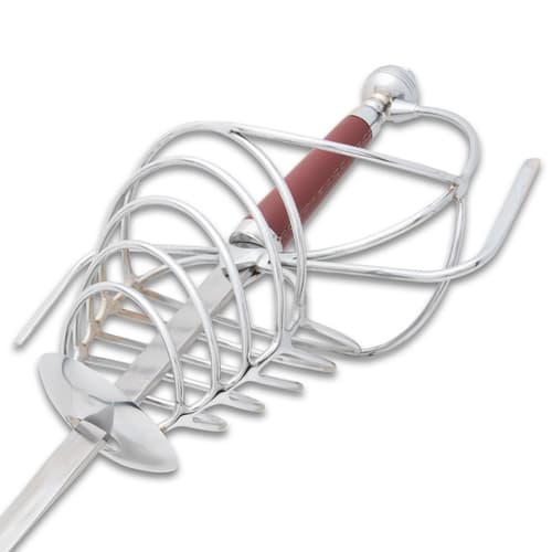 Close-up of rapier's intricate hilt design