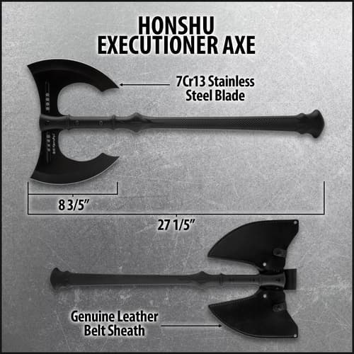 Honshu executioner axe with dimensions and sheath