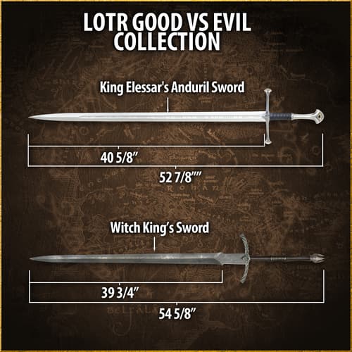 Comparison of King Elessar's Anduril and Witch King's sword with dimensions