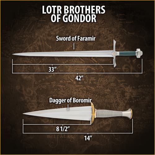 Dimensions of two swords labeled as belonging to Gondor brothers