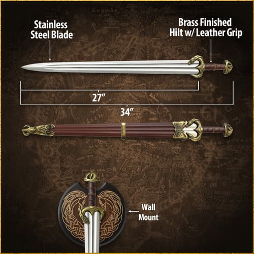 Sword dimensions and wall mount details on map