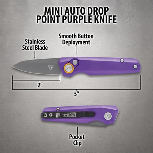 Diagram of mini auto drop point purple knife