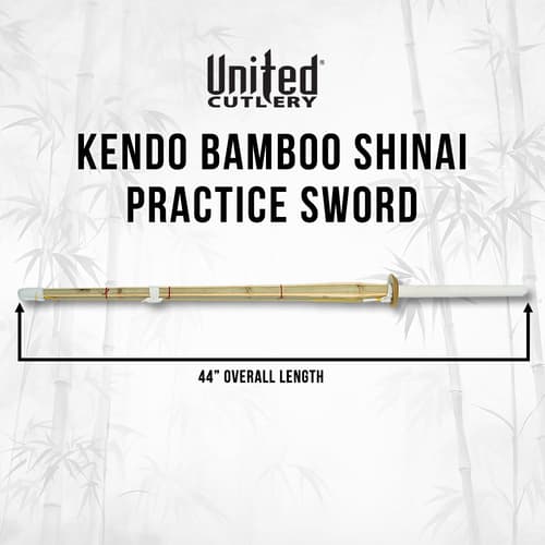 Kendo bamboo shinai practice sword, 44 inches long, on bamboo background