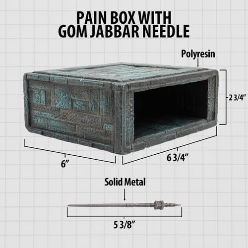 Pain box and Gom Jabbar needle with dimensions and materials