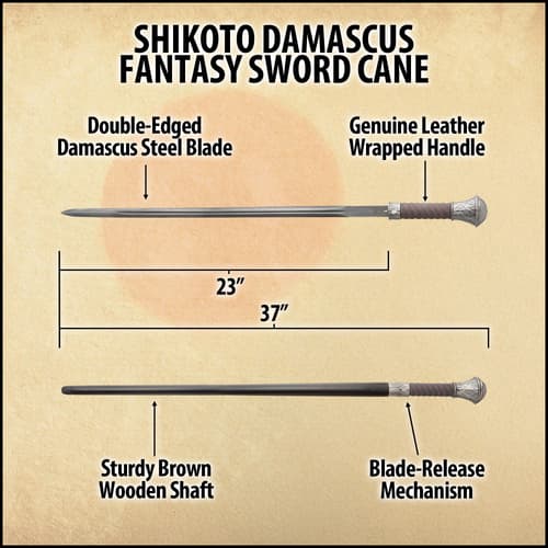 Shikoto Damascus Fantasy Sword Cane