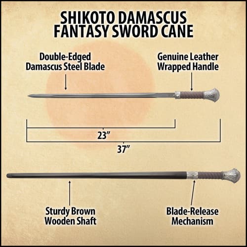 Shikoto Damascus Fantasy Sword Cane