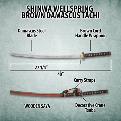 Wellspring Brown Damascus Tachi specifications