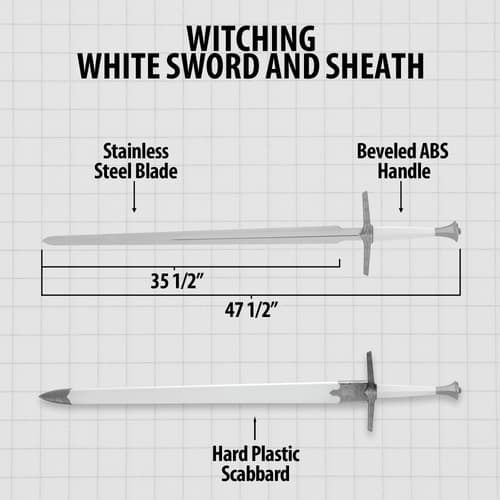 Diagram of Witching White Sword and Sheath with measurements