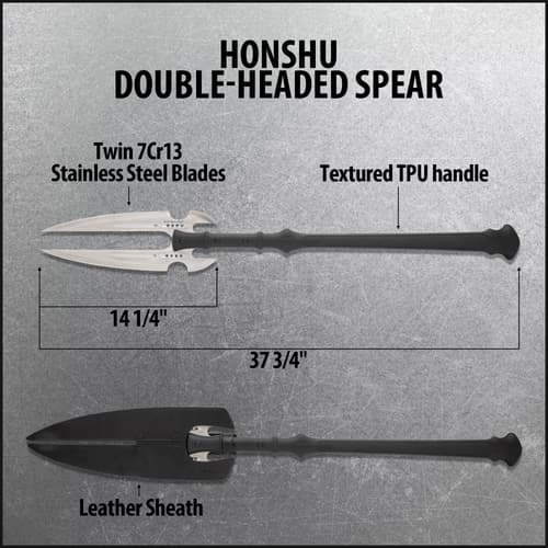 Diagram of Honshu double-headed spear with dimensions and features