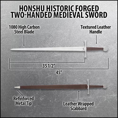 Diagram of Honshu two-handed sword with measurements and features