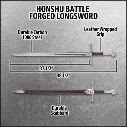 Diagram of Honshu Battle Forged Longsword with dimensions