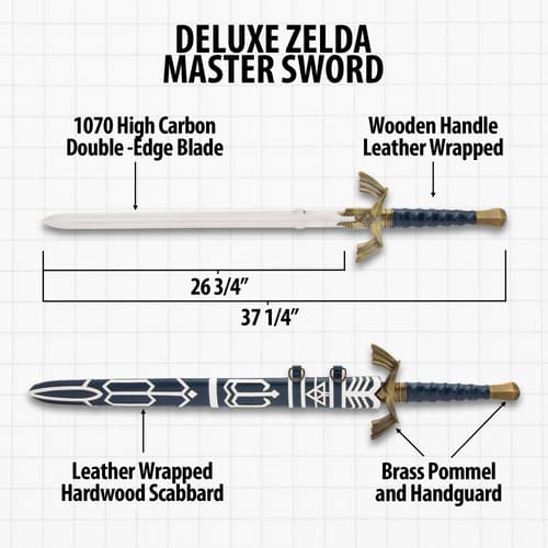 Diagram of Deluxe Zelda Master Sword with specifications