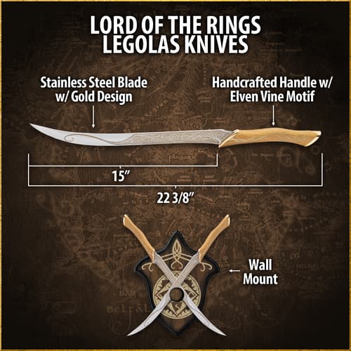 Diagram of Legolas knives with measurements and features