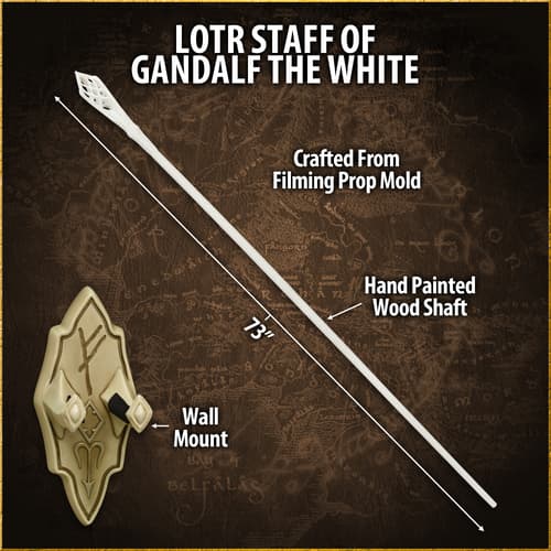 Diagram of Gandalf's staff with dimensions and wall mount