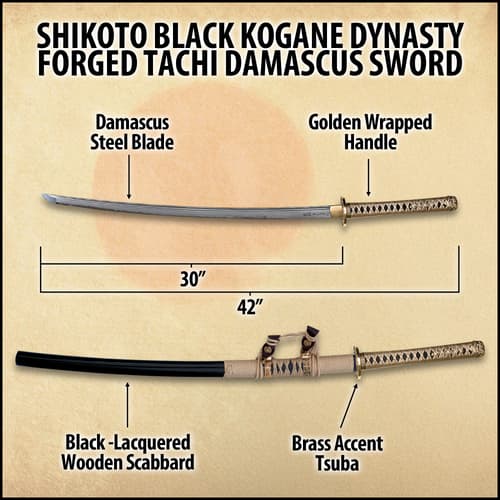 Shikoto Black Kogane Dynasty Forged Tachi Sword Damascus