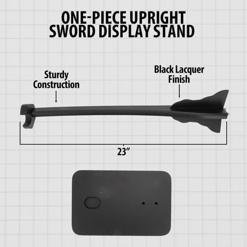 Diagram of a 23-inch black sword stand with labels