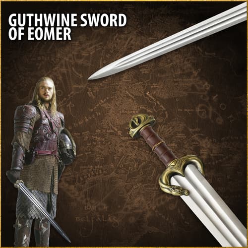 Guthwine sword with warrior in armor on a map background