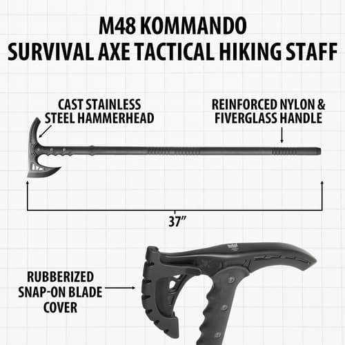 M48 Kommando survival axe with labeled features