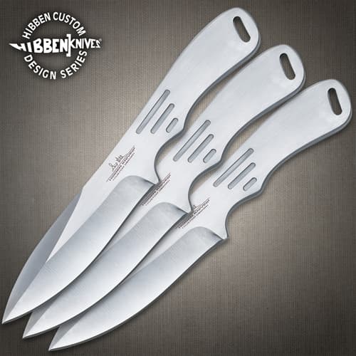 Three stainless steel knives with slotted handles