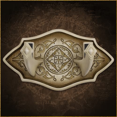 Decorative wall mount with intricate design on a map background