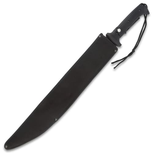 Black Legion Jungle Hunter Machete With Nylon Sheath And Lanyard - Sawback Blade Spine, Nonreflective Black Coating - 25" Length
