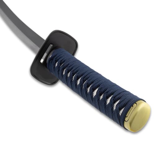 Katana handle with blue wrap and gold end cap