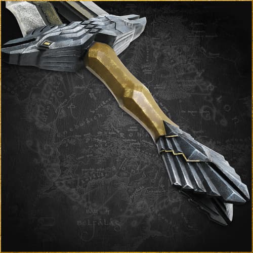 Detailed view of sword hilt and handle