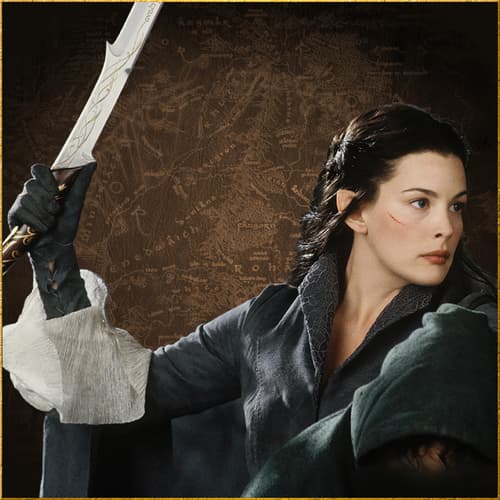 Character holding a sword against a map background