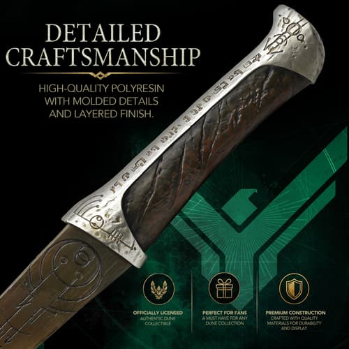 Close-up of crysknife handle showcasing detailed craftsmanship