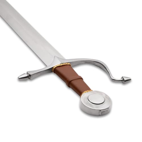 Detailed view of sword hilt and pommel