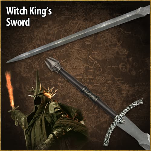 Witch King's sword with character holding a flaming sword