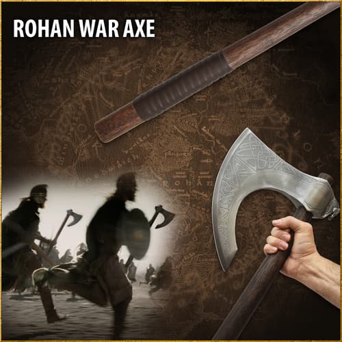 Rohan war axe with warriors charging in the background