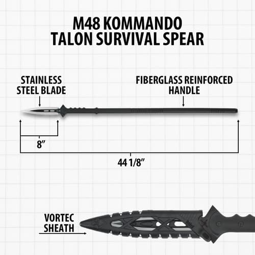 Diagram of M48 Kommando Talon Survival Spear with dimensions