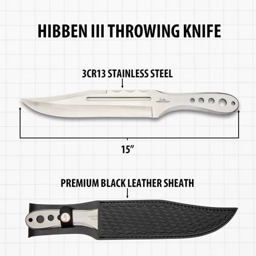 Hibben III throwing knife with leather sheath