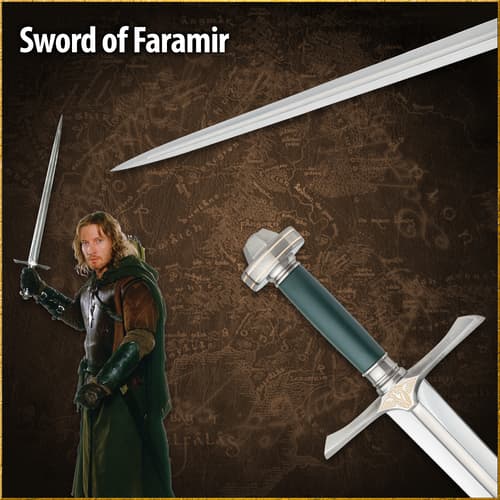 Sword of Faramir with character image and map background