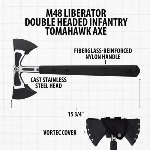 M48 Liberator Double Headed Tomahawk Axe with labeled features