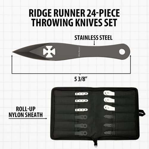 24-piece throwing knife set with nylon sheath and measurements